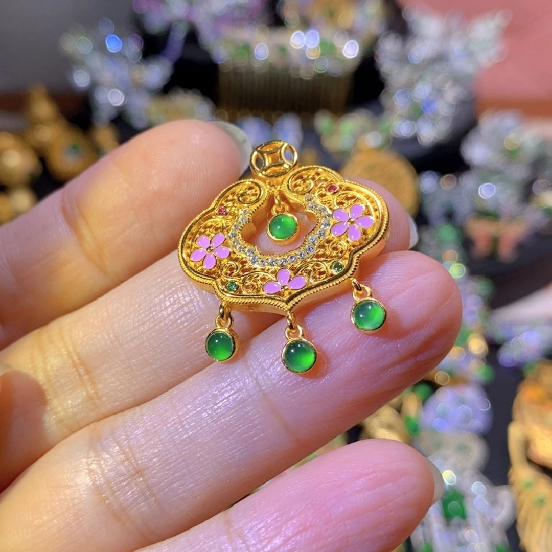 吊坠(不含链)银S925镶嵌翡翠