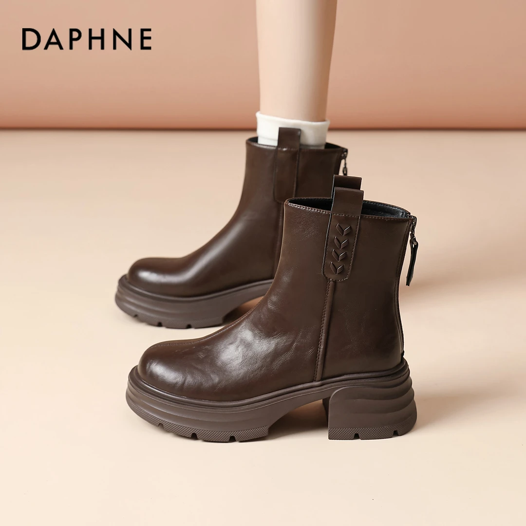 达芙妮马丁靴子女款2025新款冬季加绒加厚爆款厚底小个子增高短靴