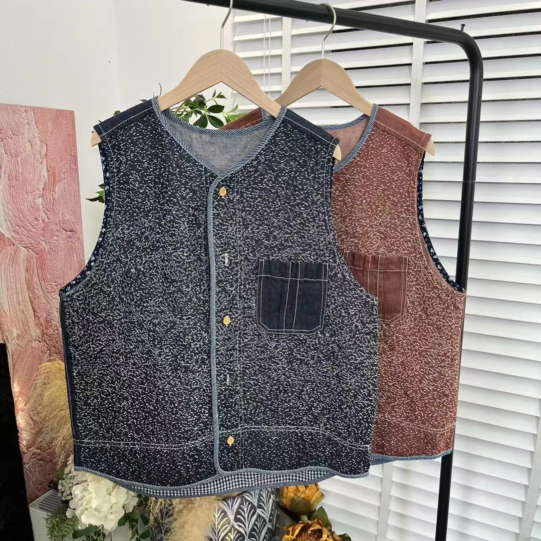 日系新款文艺「提花品质素雅」无袖马夹女E5037