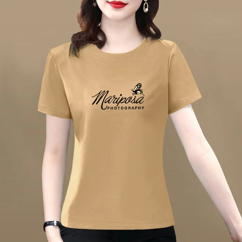 夏季圆领女款纯棉印花短袖t恤女爆款2025新款休闲装夏季洋气上衣