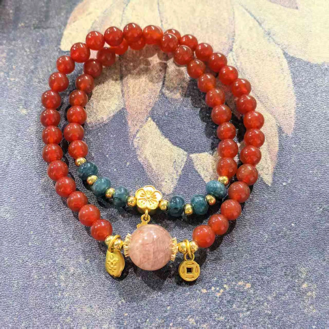 S1368-玛瑙6mm+顶珠+双圈桃花手串