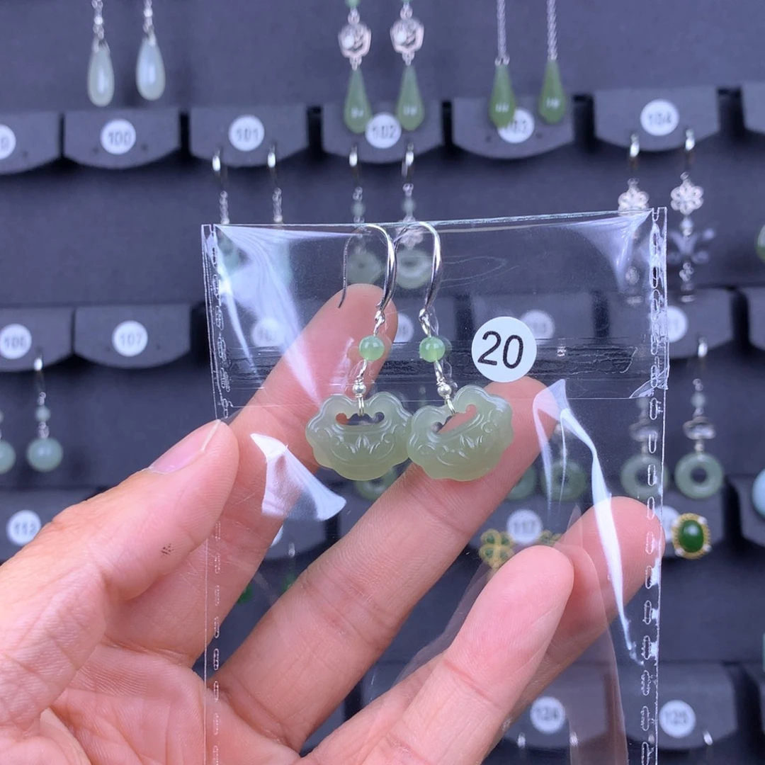 和田玉耳饰银S925镶嵌J**e