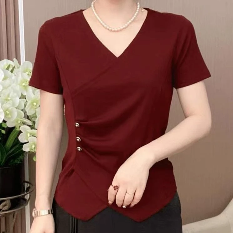 2025夏季新款短袖恤时尚纯色气质百搭洋气显瘦不规则上睡衣