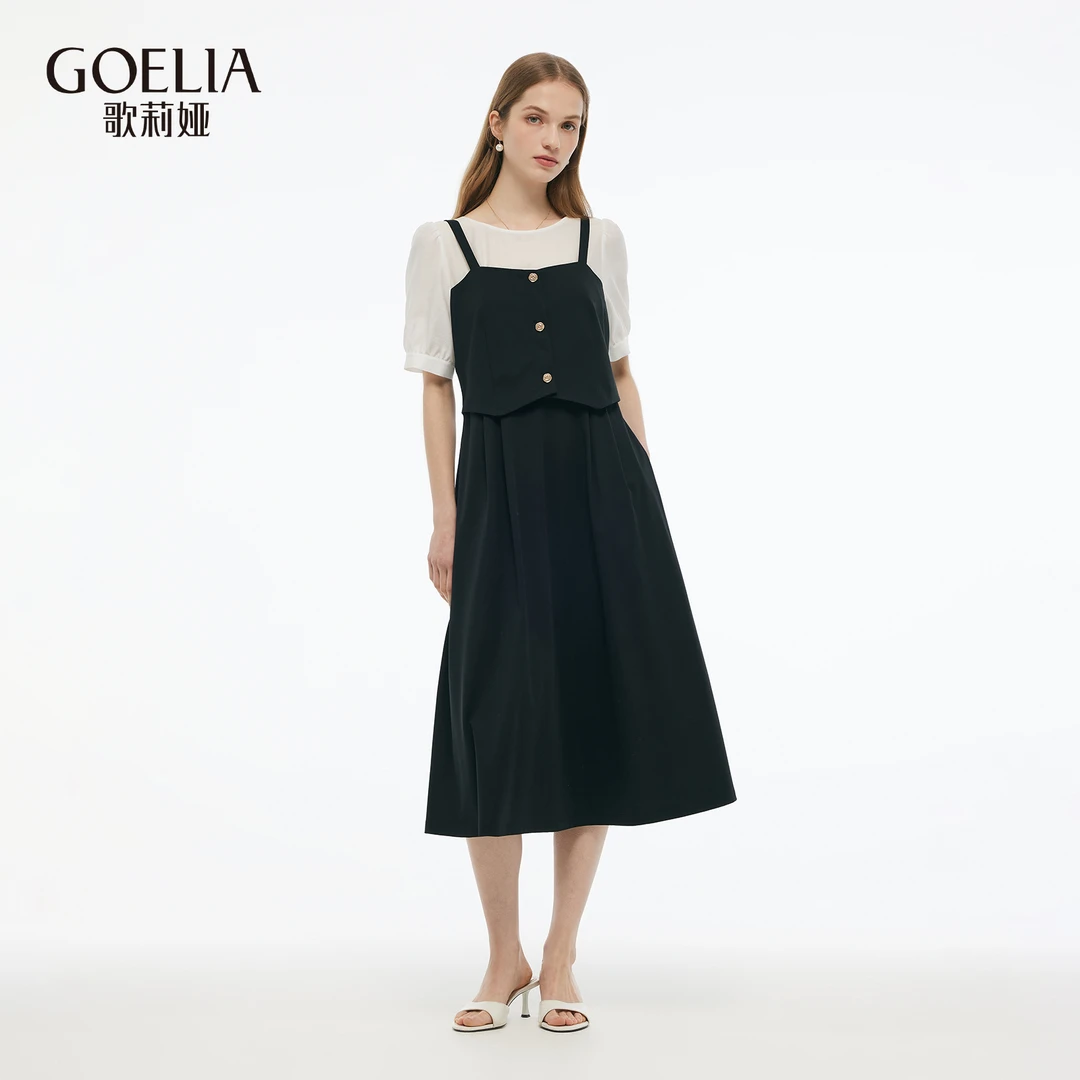 歌莉娅夏季新品假两件拼接显瘦连衣裙1E5C4H610