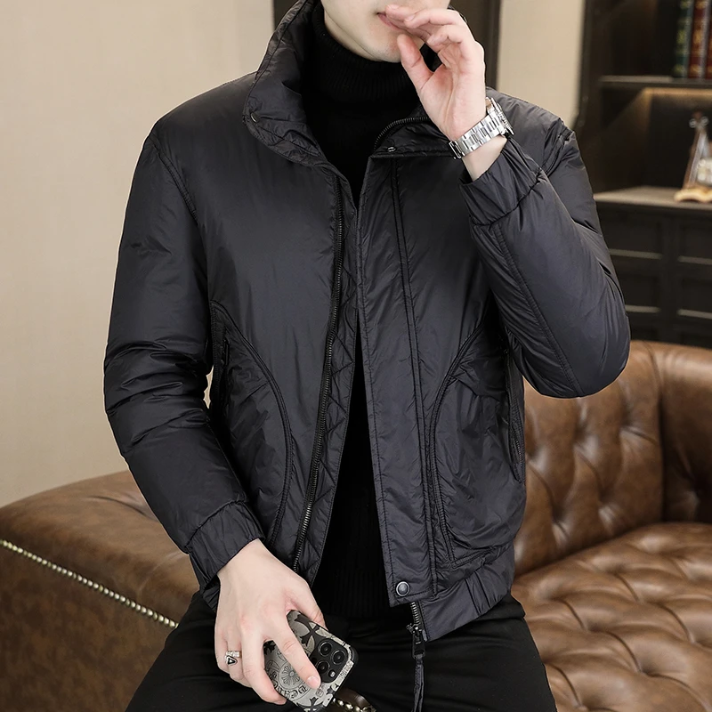 立领羽绒服男冬季轻便短款白鸭绒冬装外套休闲大码潮牌保暖防寒服