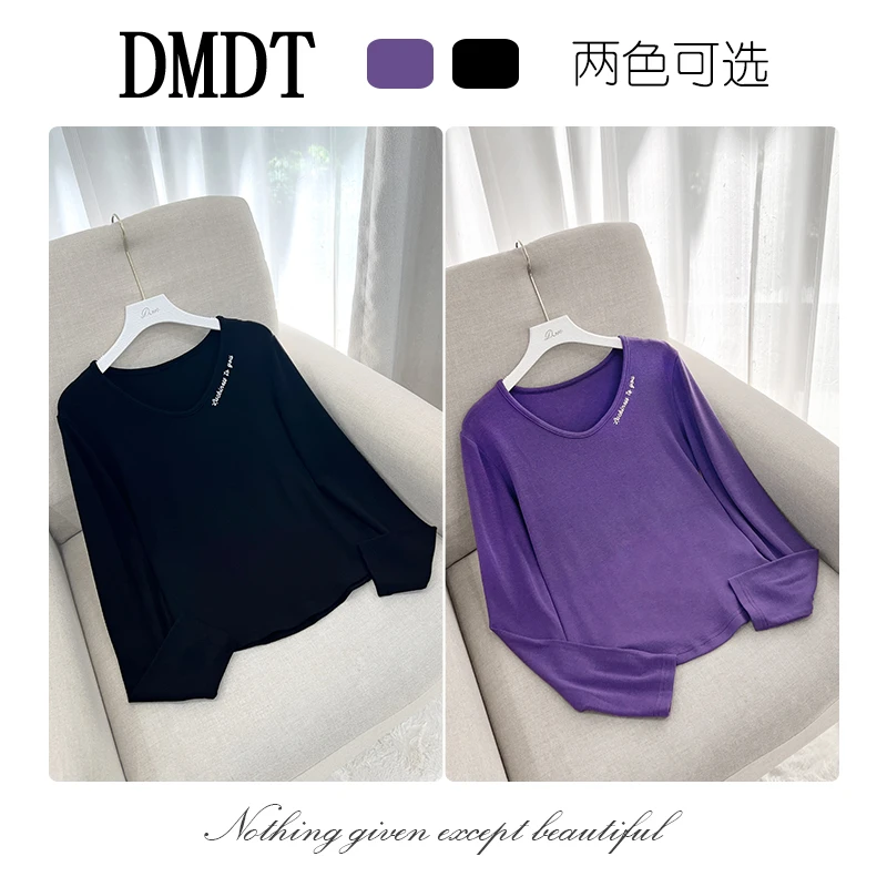 【DMDT服饰】2025新品 “都市棱镜”字母刺绣烫钻显瘦长袖休闲T恤H886