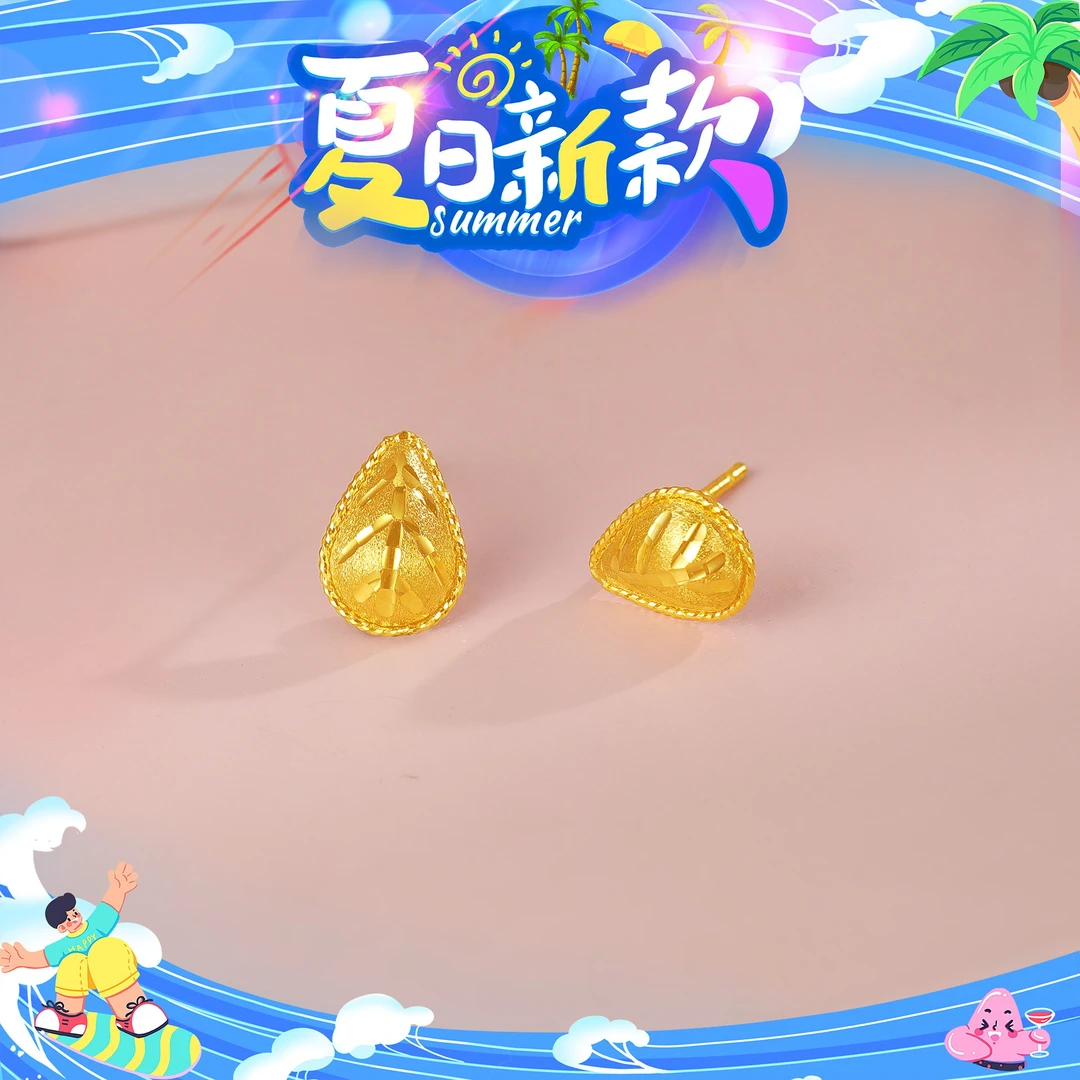 SUNFEEL/赛菲尔【十店】 足金5G金时尚水滴直针耳钉5GE00925