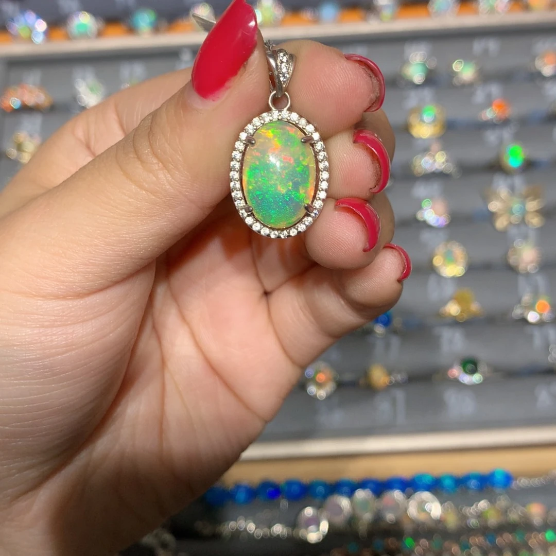 银S925镶嵌欧泊欧泊吊坠l