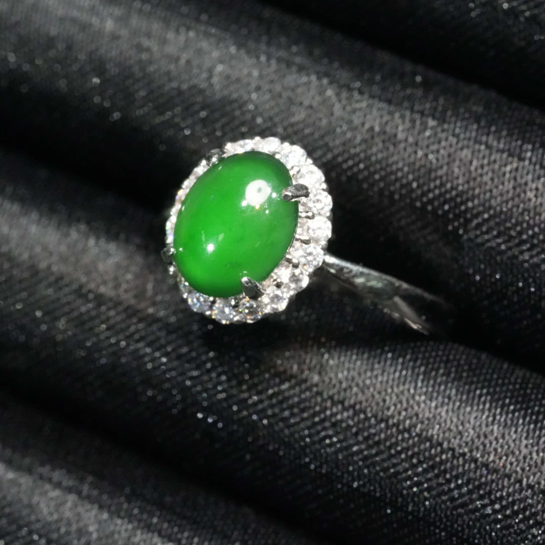 【吴帅翡翠】天然A货翡翠优雅蛋面戒指镶嵌款轻奢多样性发一