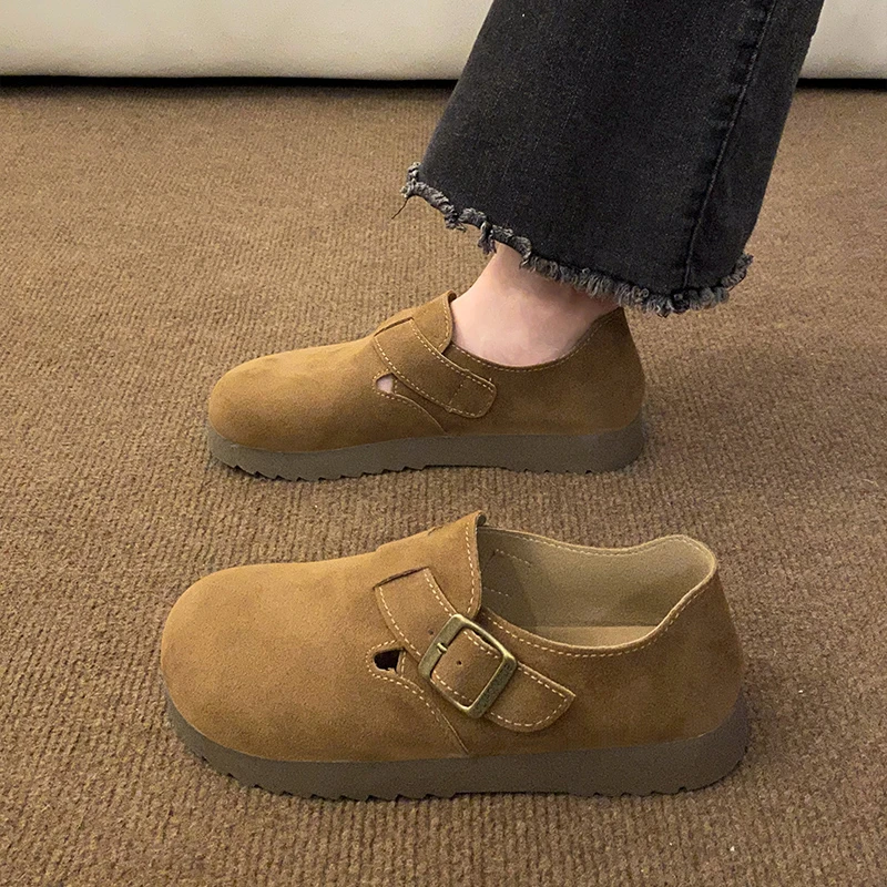 平底勃肯鞋女2025年春季新款森系复古全包丑萌博肯时尚乐福单鞋女