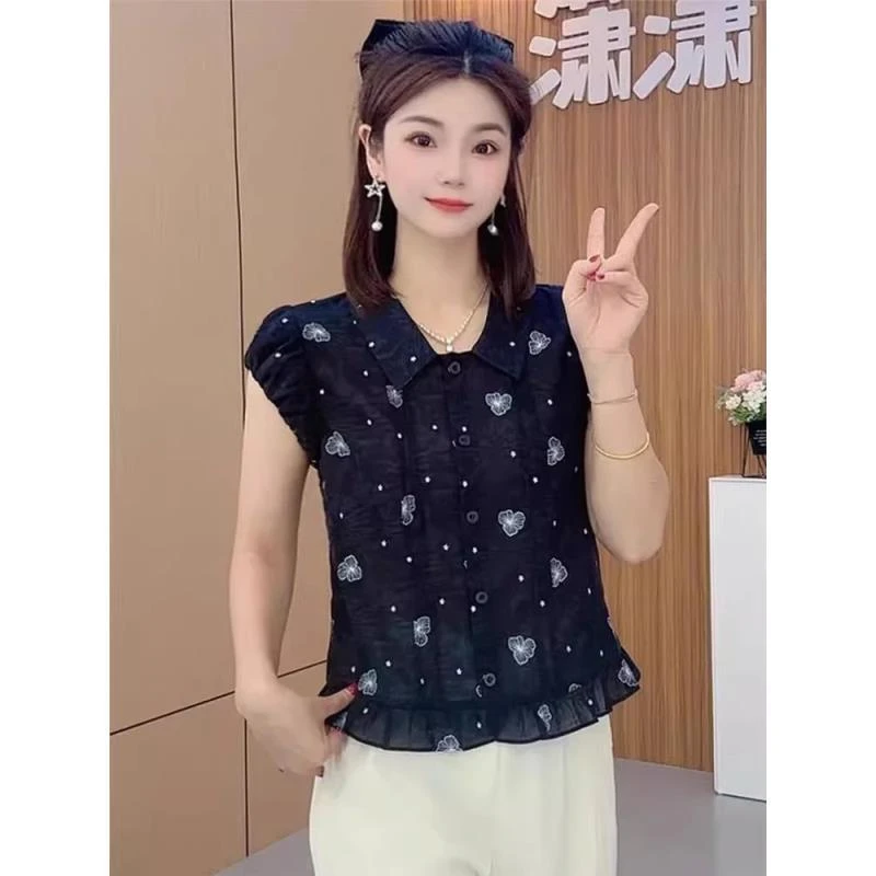 时尚衬衫女2025夏季新款洋气遮肉显瘦减龄设计感轻薄百搭短袖上衣