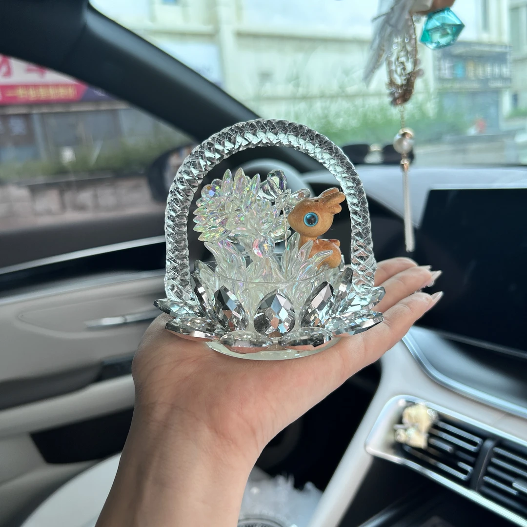 一鹿平安胡桃木好运莲莲水晶车载摆件汽车莲花车内中控台装饰品