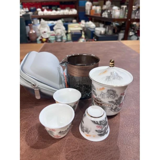454水墨风一壶三杯旅行茶具带公道