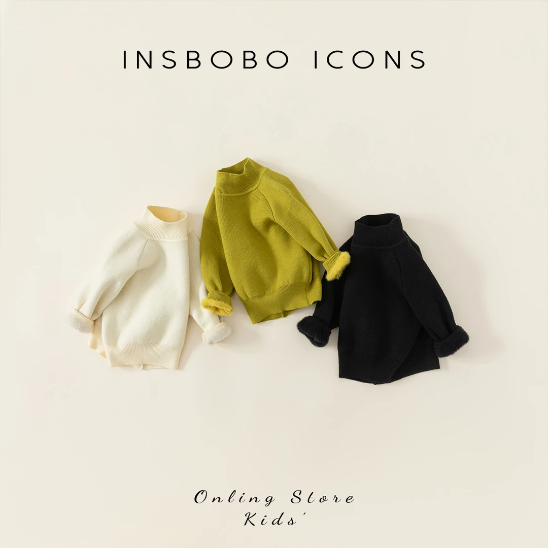 INSbobo休闲风纯色毛衣女针织衫秋冬圆领韩版套头童装女童DY82024