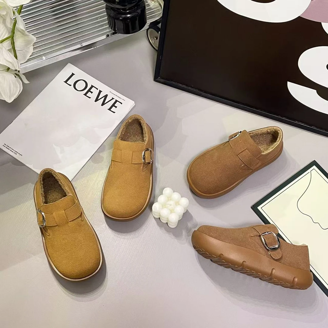 【真皮】小帆船摇摇底厚底显瘦二棉勃肯鞋软底保暖鞋冬季百搭休闲