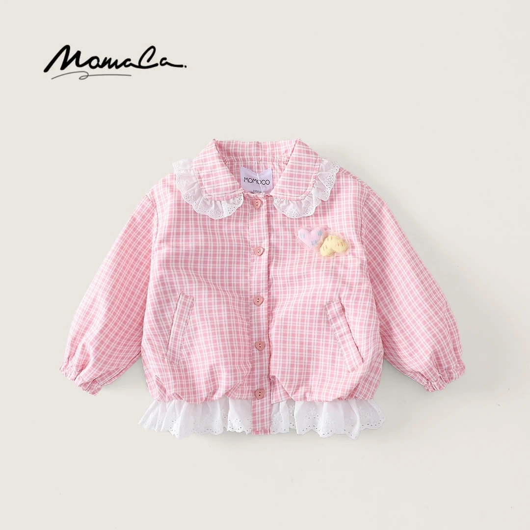 MOMOCO秋季新款女童粉色格子爱心可爱外套77730138067