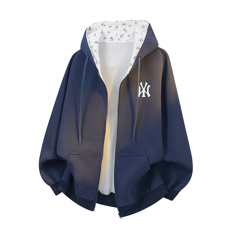 梦泡美式时尚碎花开衫卫衣男士秋季新款宽18男款男士秋冬宽松卫衣