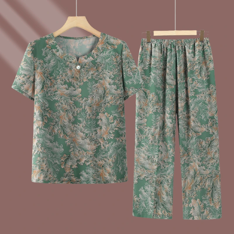 中老年人夏装女奶奶装短袖套装妈妈夏季套头衣服太太60岁70岁套装