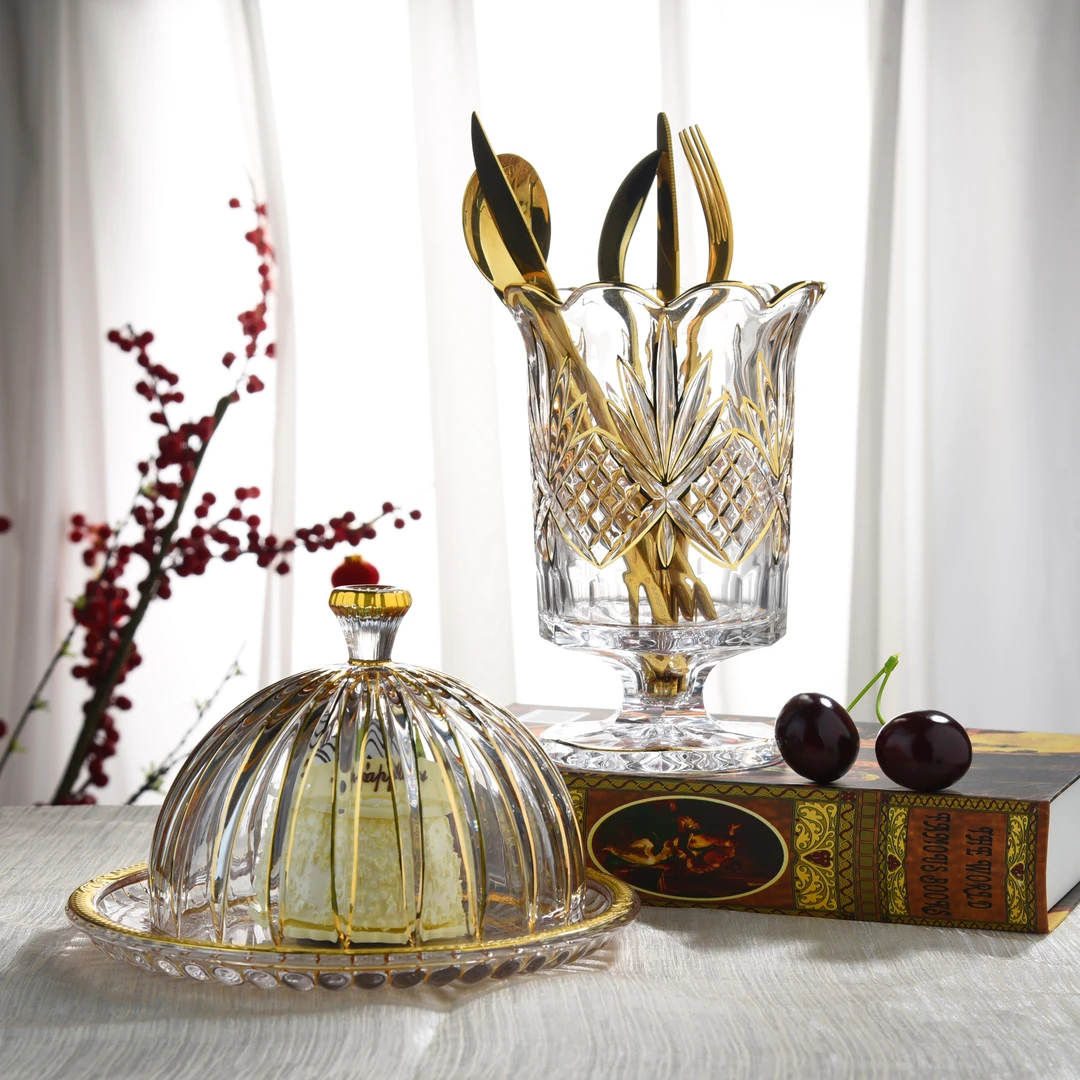 【金像】都柏林花瓶加蛋糕盘餐具收纳欧式风灯网红爆款描黄金筷子桶