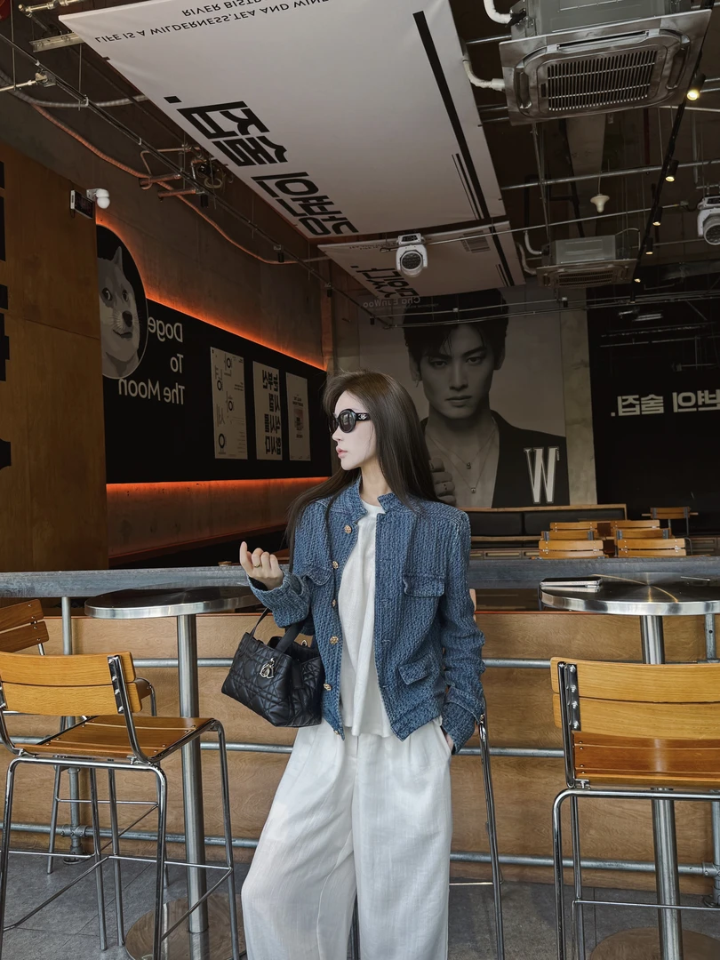 人气王！老钱调b*v小众肌理感牛仔小香外套H型立领夹克