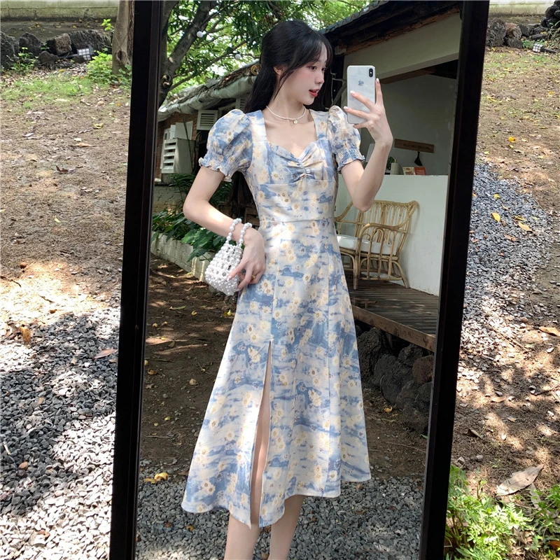 新品衣裙碎花小个子英伦风碎花连衣裙夏装法式港味个子英伦纯欲