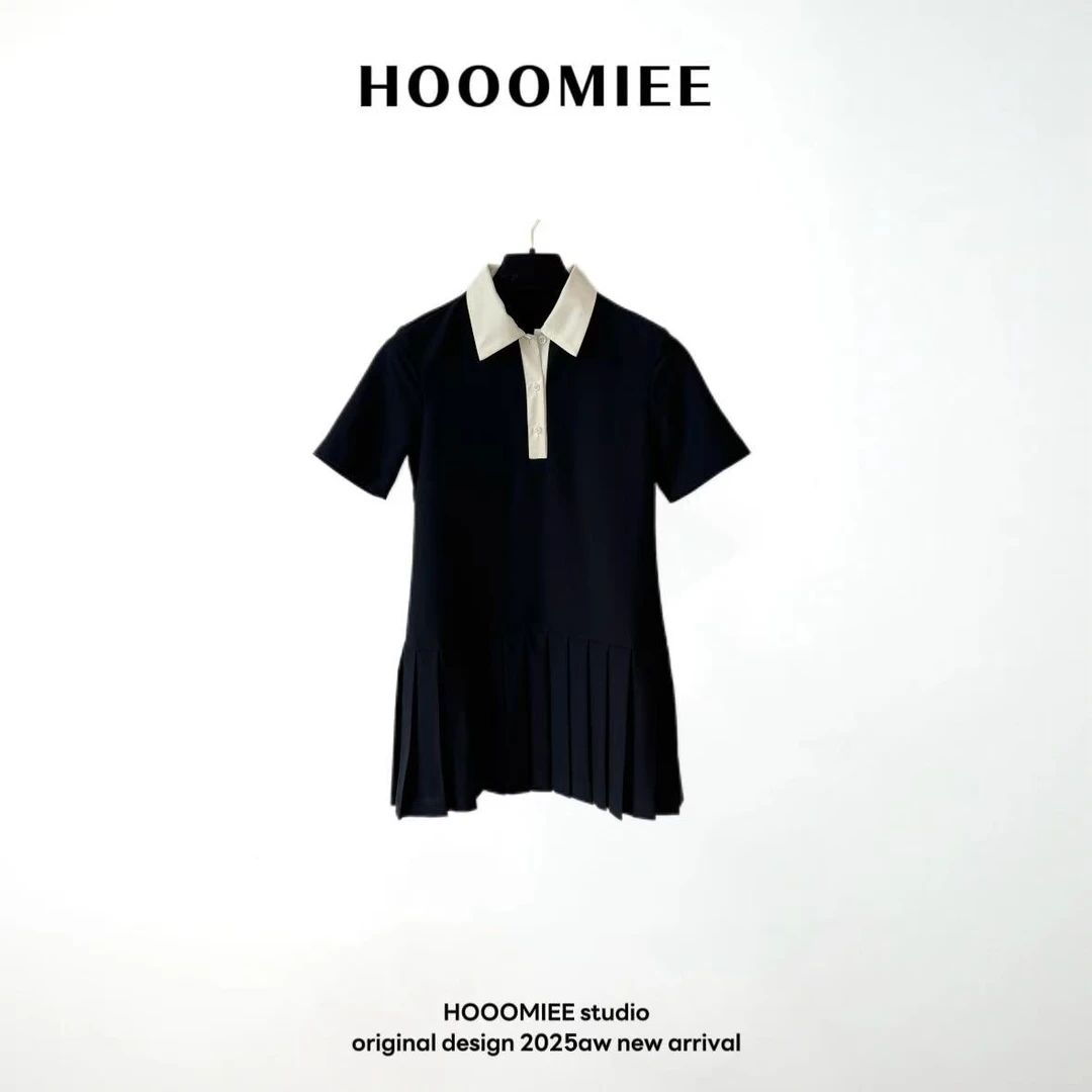 Hooomiee学院风知性撞色翻领减龄女士连衣裙XY9421