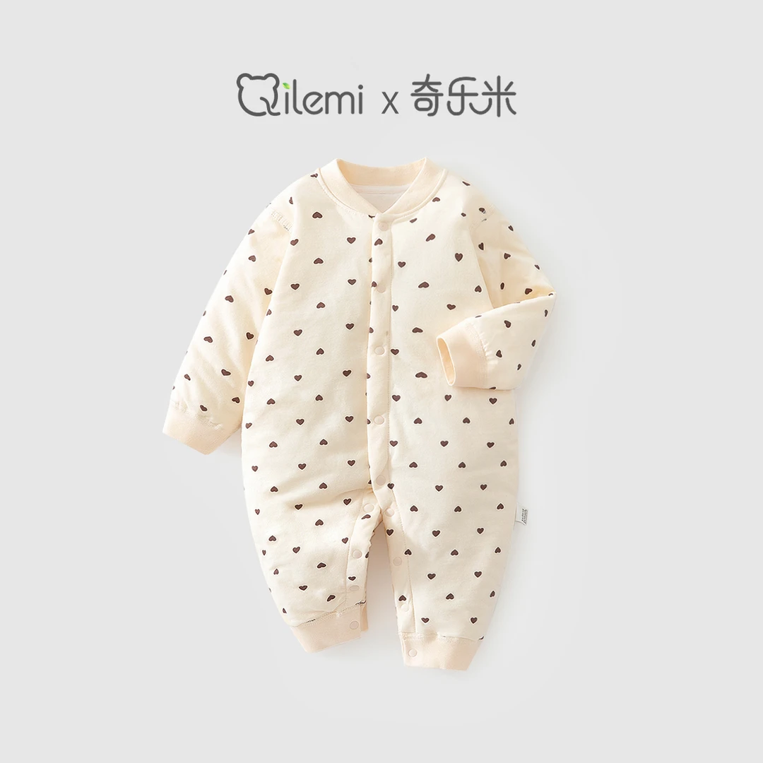 婴儿秋冬薄棉夹棉连体衣新生儿无骨衣服保暖棉服纯棉宝宝爬服睡衣