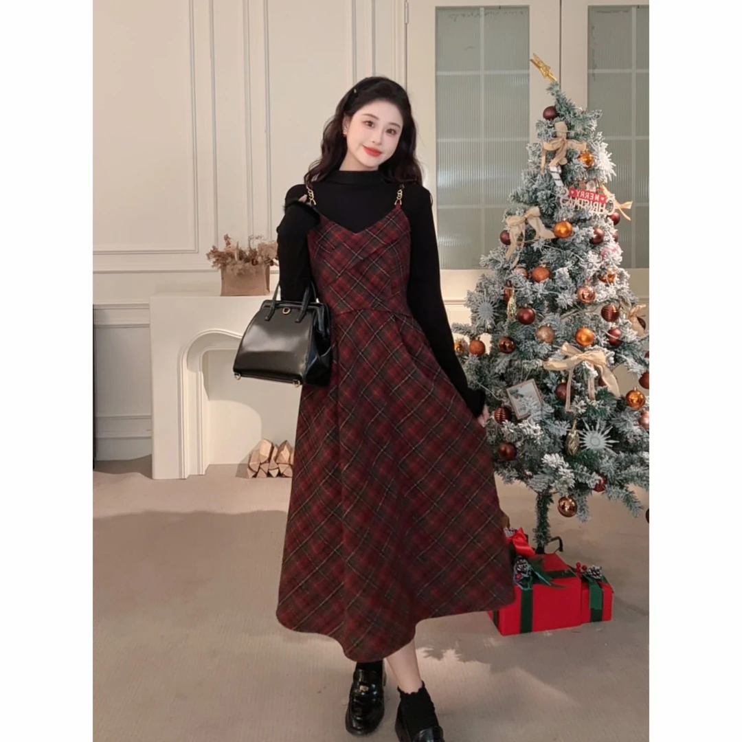 【新年战袍】洋气冬天法式气质显瘦打底衫冬季圣诞套装QYM002433