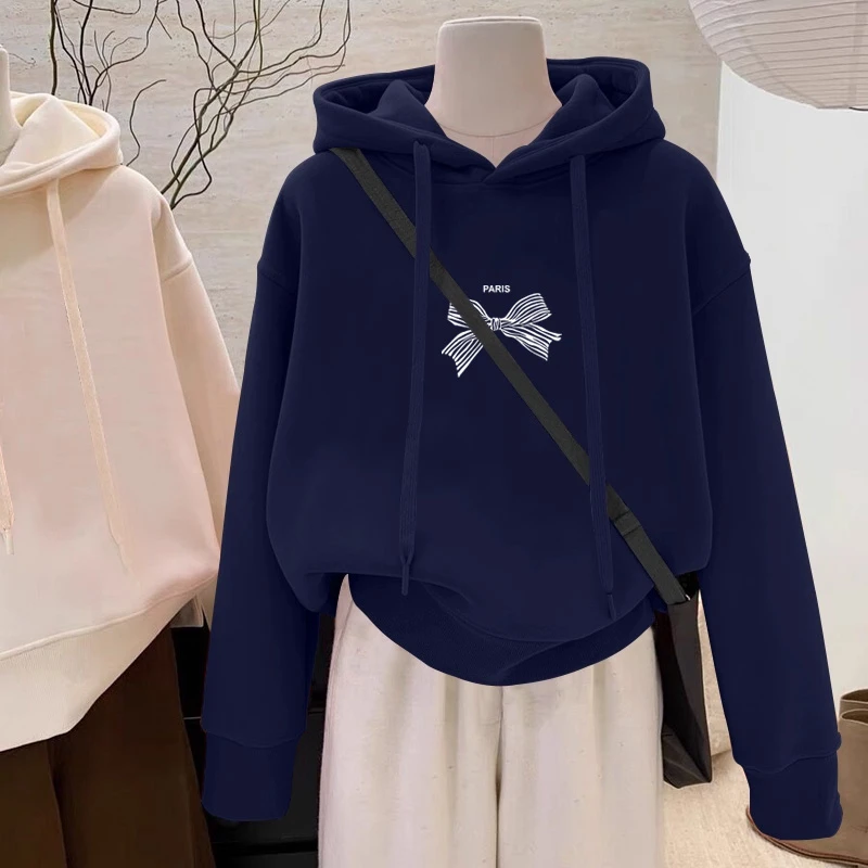 设计感小众秋冬新款2025加绒加厚套头连帽卫衣女常规宽松韩版外套