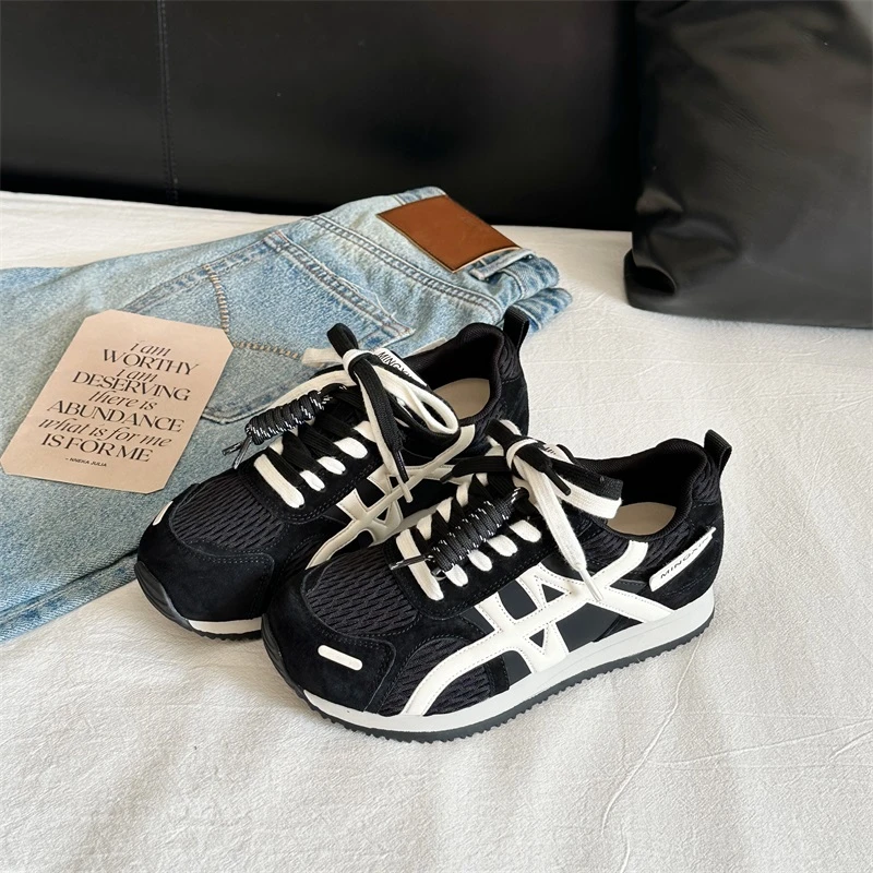 2025秋季新款时尚平底德训鞋女复古拼色软底休闲运动百搭阿甘鞋