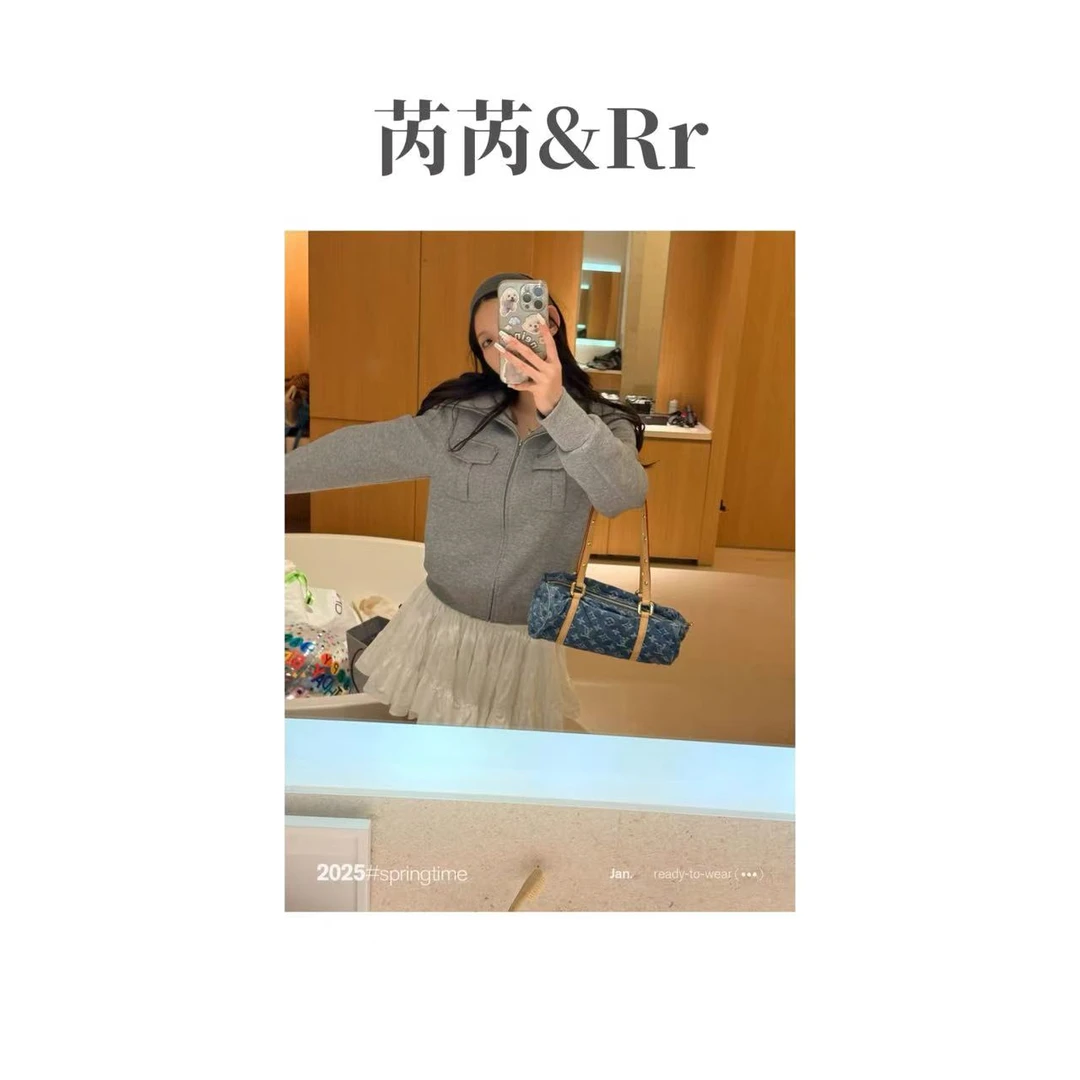 芮芮Rr-“机车女孩”早秋灰色系韩系穿搭