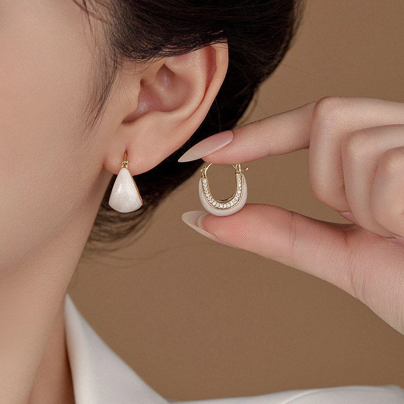 铜合金耳饰  QIAN YI S925银针 红色法式耳环简约耳钉