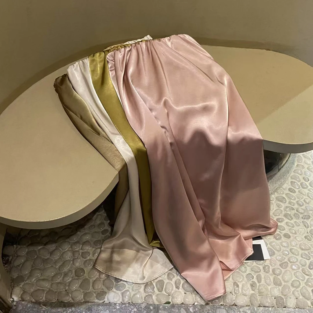 涵儿家  夏款气质高级感光泽感缎面中长款松紧腰鱼尾裙-6075