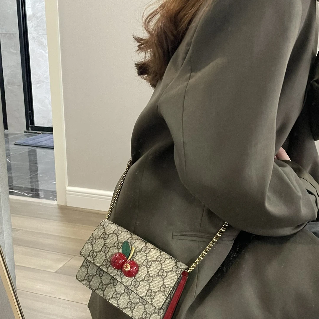 95新 GUCCI/古驰 暮野/古驰樱桃酒神mini斜挎包/25004