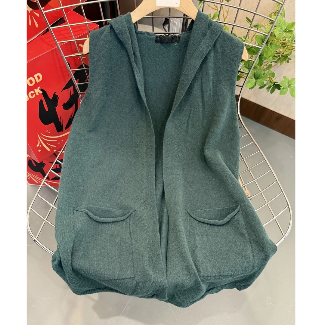 【乔恩清仓】春秋薄款无袖连帽针织衫A0622