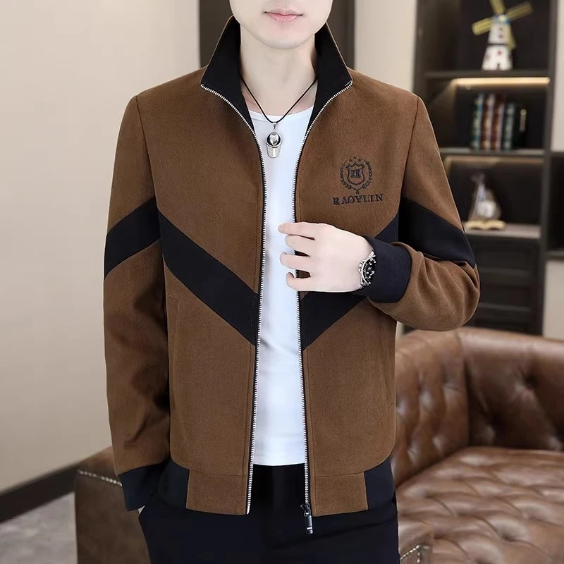 CQV高档刺绣夹克男士秋冬装潮流帅气拼色休闲上衣外套男薄款帅气