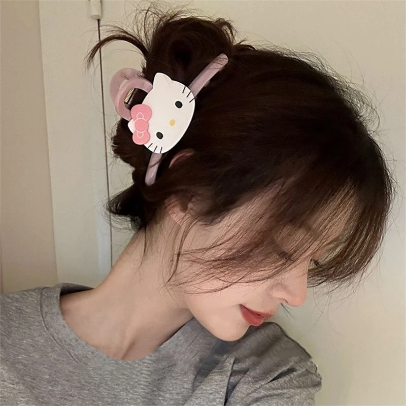 新款Kitty抓夹可爱少女后脑勺盘发鲨鱼夹ins甜美百搭马尾顶夹头饰