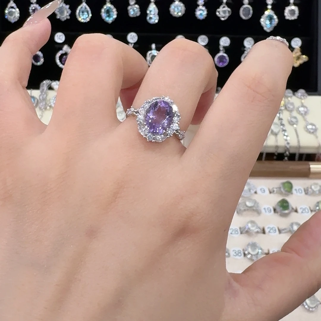 花***娘紫晶戒指银S925镶嵌