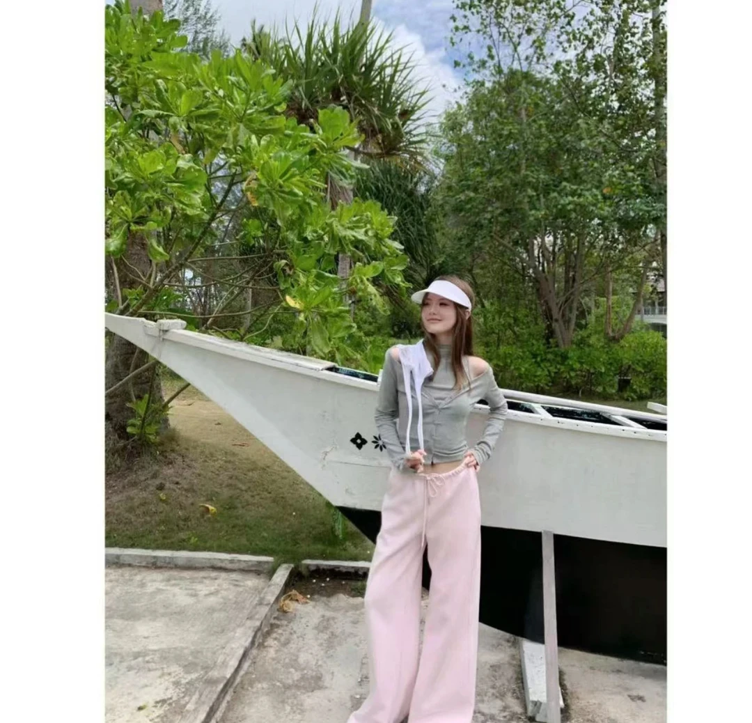 【卡码拍小】浅蓝色/粉色宽版长裤子 617