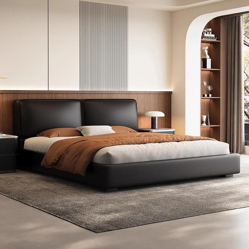 大黑牛头层真皮床主卧双人床意式极简高端大气软包内嵌大床主卧室