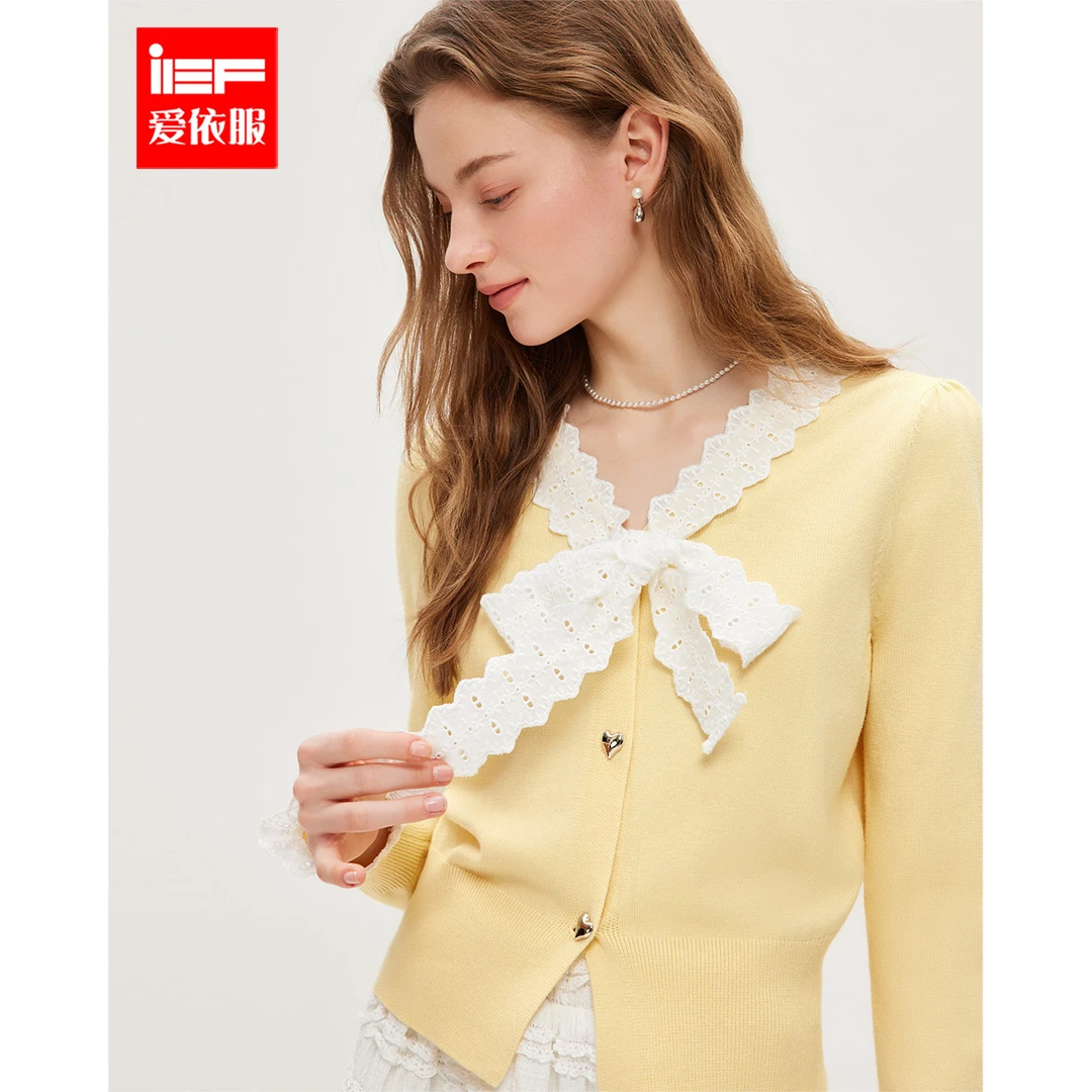 IEF/爱依服2025冬春新款法式温柔小女人气质通勤V领百搭毛织上衣