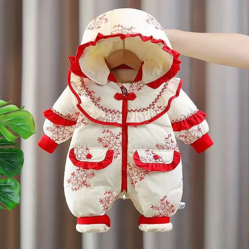 女宝宝冬季棉服连体衣新款婴儿衣服洋气公主加绒加厚外出抱衣