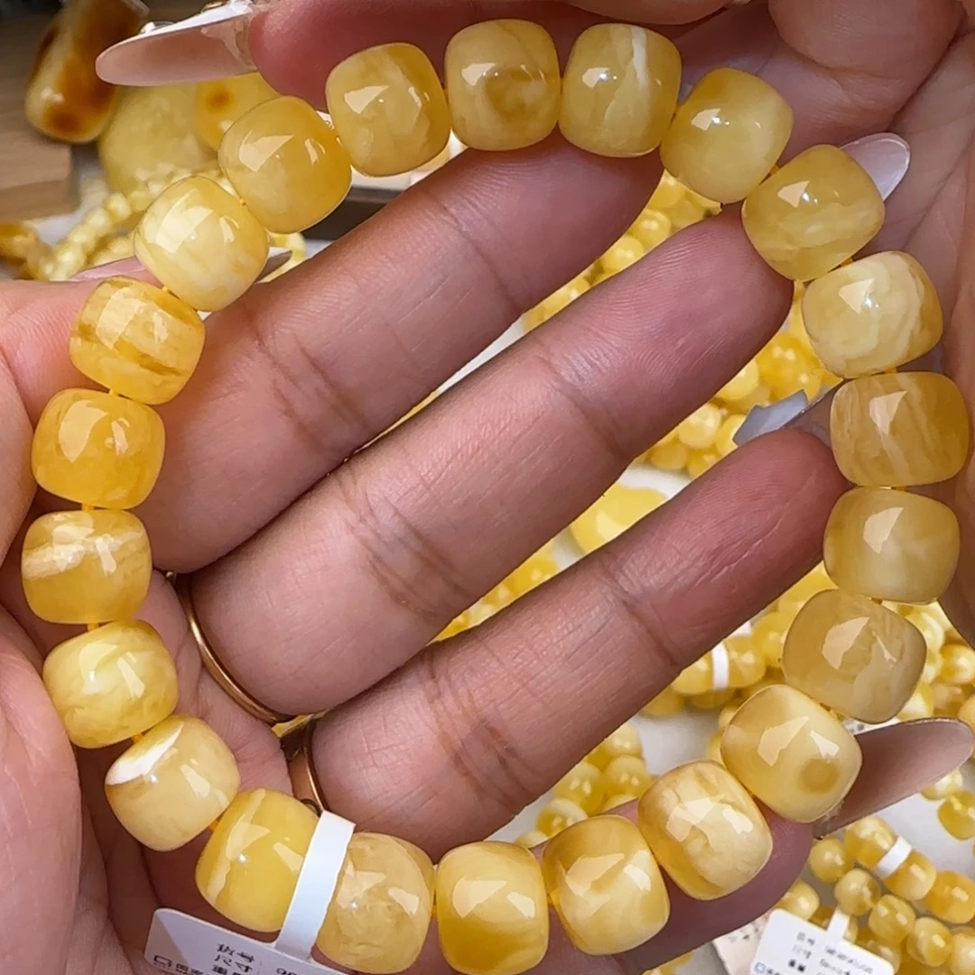 蜜蜡未镶嵌手链金白老型手串