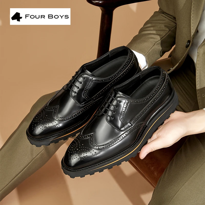 Fourboys四个男孩男鞋英伦风布洛克款开边珠材质时尚百搭休闲透气