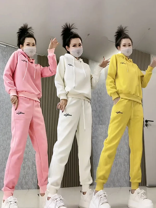 女装运动套装2025春季新款刺绣字母连帽休闲宽松洋气减龄两件套