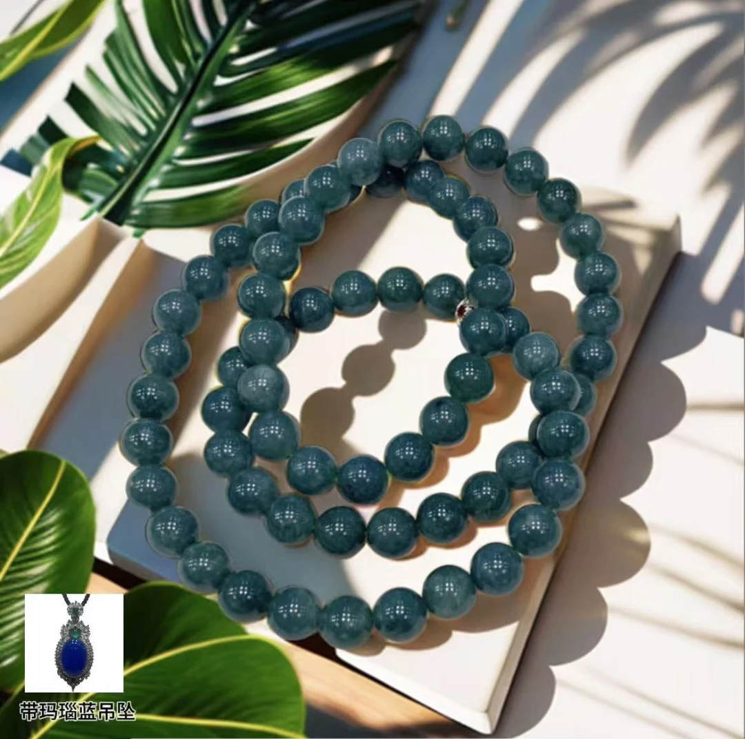 翡翠时尚百搭小米珠项链带蓝吊坠 带礼盒 CKR1