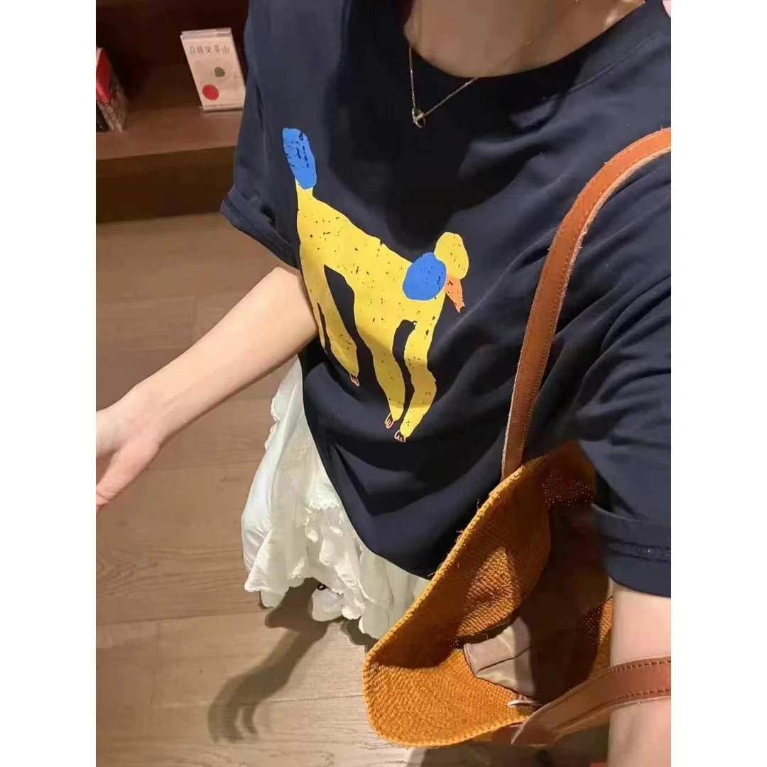 大码300斤韩版半袖打底上衣ins潮圆领卡通狗狗宽松显瘦短袖T恤女