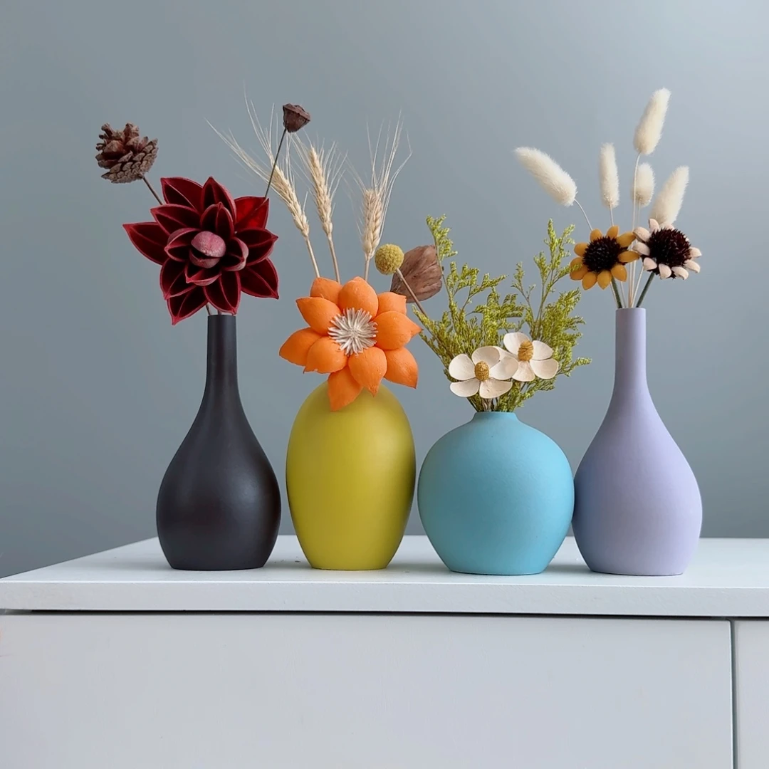 摆件陶瓷小花瓶摆件含花总高约20-30cm