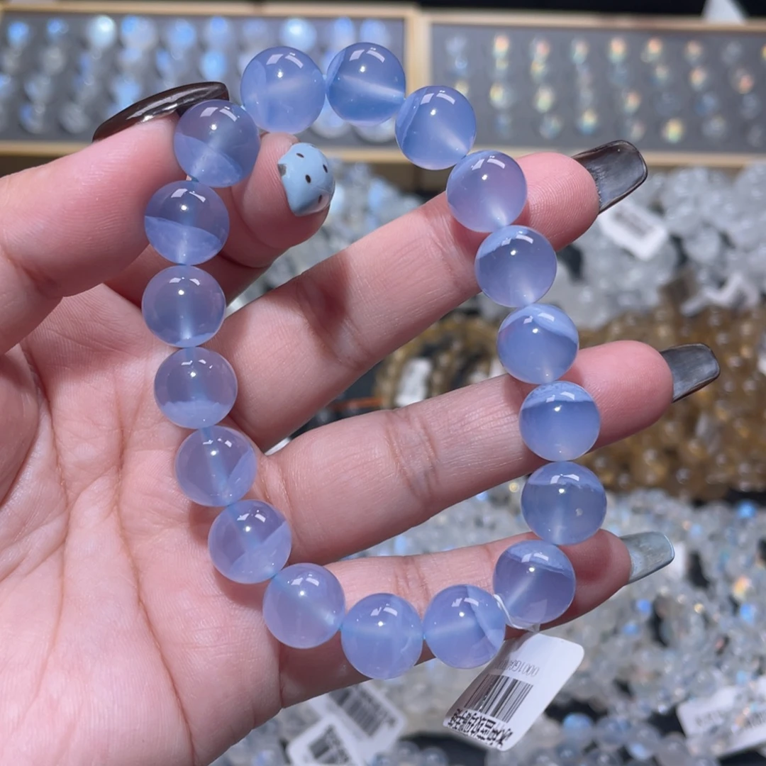 玛瑙/玉髓未镶嵌手链冰种蓝纹手链11mm+