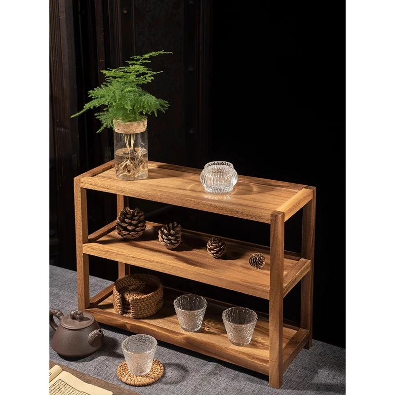 加长款南美胡桃木三层置物架茶杯架 43*16*30.5（hp168）